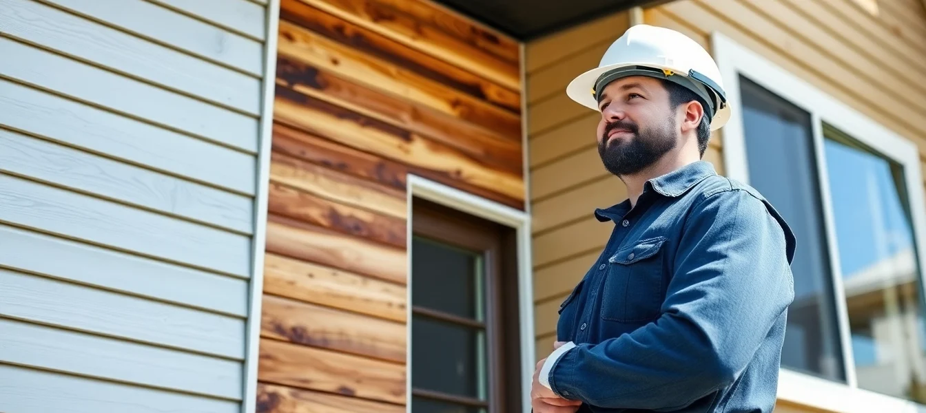 Experienced siding contractor installing vinyl and cedar siding on a residential house, highlighting craftsmanship and material durability, with a focus on quality services for homeowners.