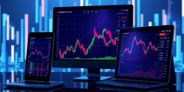 Visual of AICoin crypto trading platform with real-time data and security features, highlighting its market analysis tools for users.