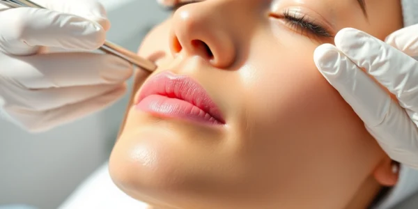 Fadenlifting Zürich: Woman receiving gentle facial procedure for skin lifting and rejuvenation.