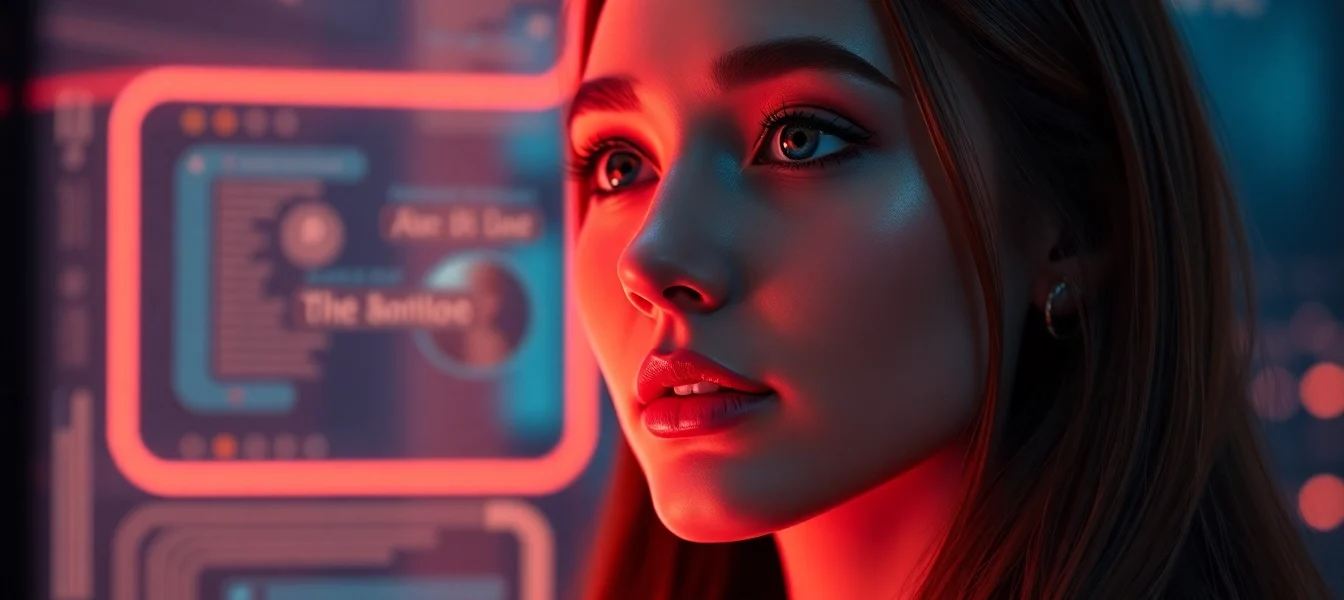 AI girlfriend app interface with a realistic virtual partner engaging in a warm chat, highlighting emotional connection and advanced AI design for user engagement.