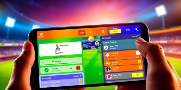 Mahadev Cricket ID creation process on smartphone; a clear view of live cricket scores and betting features for user engagement.