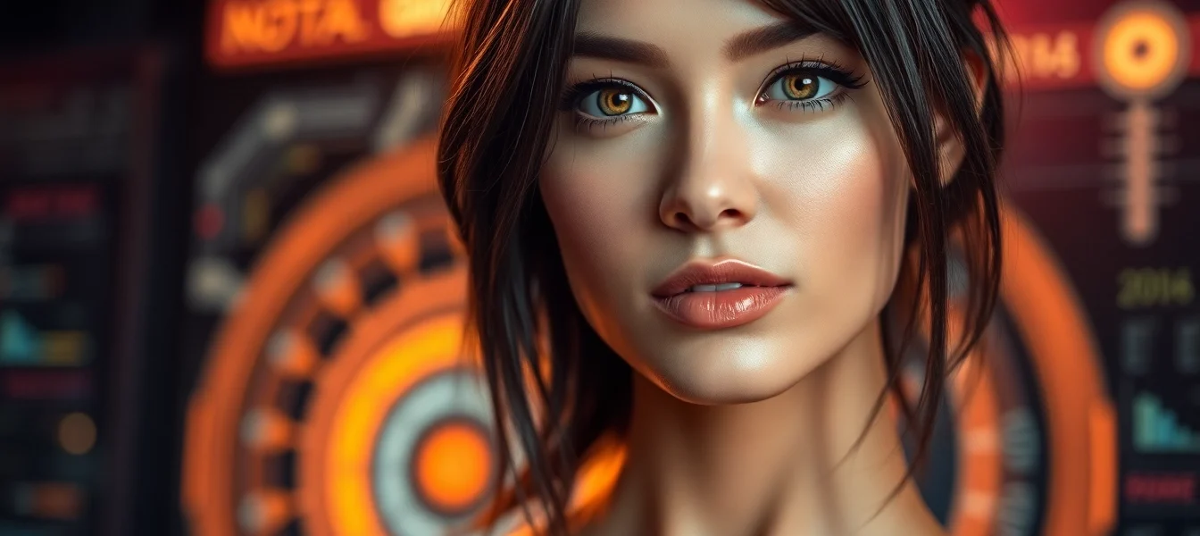 AI girlfriend engaging in a realistic conversation on a sleek tablet, showcasing emotional connection and advanced tech.