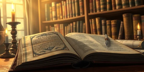An antique study with old books, parchment, and candlelight, illustrating the historical evolution of the word "smut."