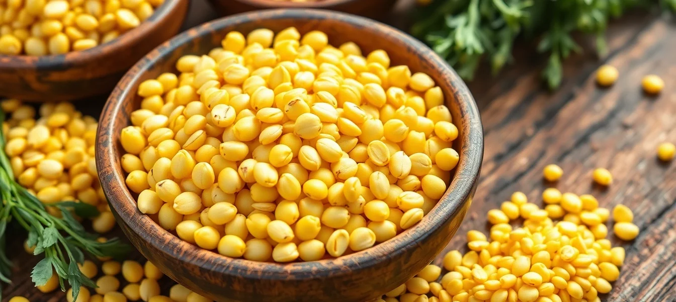 High-quality Yellow Mustard Seeds in bowls with natural lighting showcasing their bright color