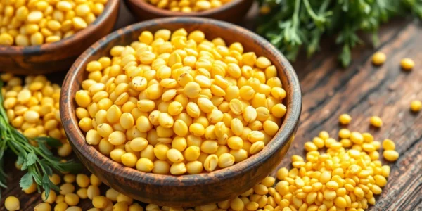 High-quality Yellow Mustard Seeds in bowls with natural lighting showcasing their bright color
