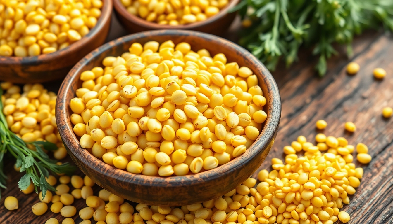 High-quality Yellow Mustard Seeds in bowls with natural lighting showcasing their bright color